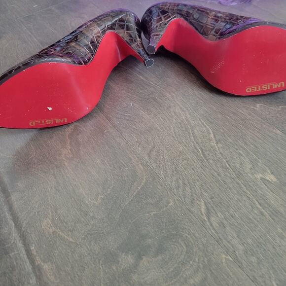 Alligator Print Open Toe 4" High Heels Size 7.5 Brown - Picture 7 of 8